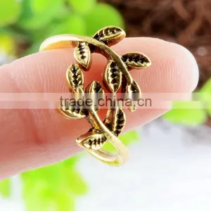 Laurel Branch Statement Leaf Rings Gold Plated Minimalist Jewelry Resizable thumbnail-1