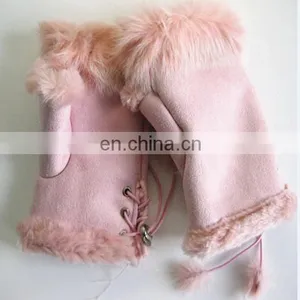 Colorful Fingerless Gloves With Real Rabbit Fur thumbnail-2