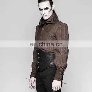 Men's Underbust Black Leather Buttoned Corsage Belt Punk Rave S-211 thumbnail-3