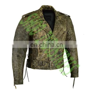 Men's Black Leather Motorcycle Biker Jacket With Zip Out Lining and Side Laces thumbnail-1