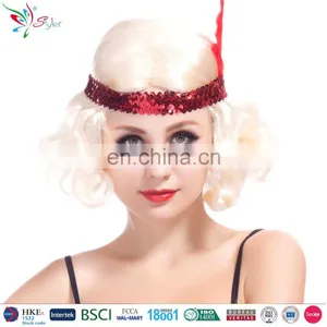 Sexy Woman Short Synthetic Fibre Curly Hair Wig With Tiara Feather and Headband Halloween Blonde Wig thumbnail-1