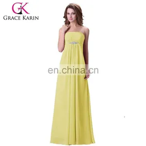 Grace Karin Sexy Strapless Ladies Chiffon Yellow Long Evening Dresses CL3105-2# thumbnail-1