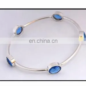 92.5 Silver Bangle Bracelet With Stones thumbnail-1