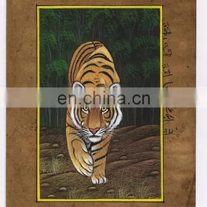 Indian Miniature Painting Wild Life Ethnic Handmade Tiger Portrait Original Painting thumbnail-1