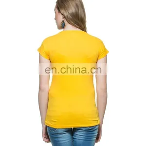 2015 New Arrival Wholesale Garments Customize Made Women Top Yellow Elegant Print Fashionable Hot T-shirt for Girls thumbnail-5