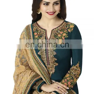 Women's Stylish Party Wear Heavy Resham Embroidery Salwar Kameez Semi Stitched Suits 2017 thumbnail-2