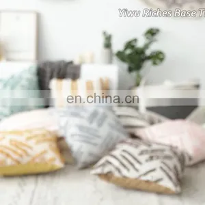Boho Style Colorful Hand Block Indian Pillow Cover Decorative 18X18" Embroidery Chindi Cushion Cover thumbnail-1