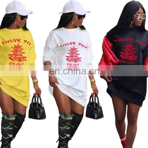 Thank You Enjoy Letter Print Sweatshirt Dress Women Casual Round Neck Long Sleeve Loose Vestidos Streetwear Workout Mini Dresses thumbnail-2