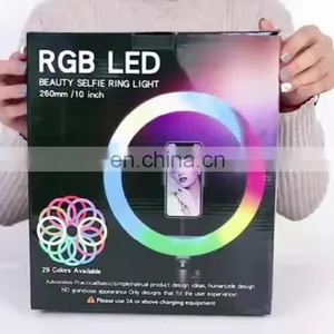 DDP Terms TikTok Live Broadcast LED Dimmable Ring Light USB Selfie RGB 32 Colors Makeup Ring Light With Tripod Stand thumbnail-1