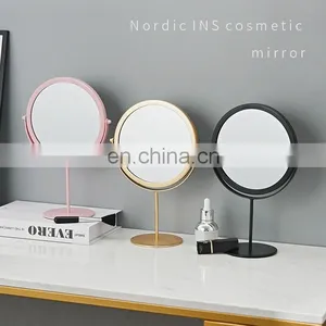 Decorative Glass Round Moon Mirror With Stand Shelf for Home Table Makeup Mirror thumbnail-4