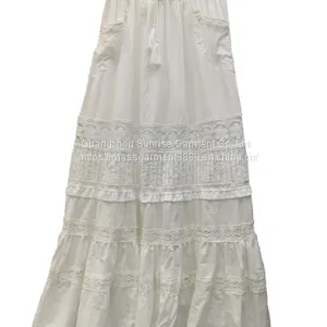 Fairy Lace Stitching Pocket Cotton Skirt~2023 Early Spring New Style European and American Style Sweet A-line Skirt thumbnail-1