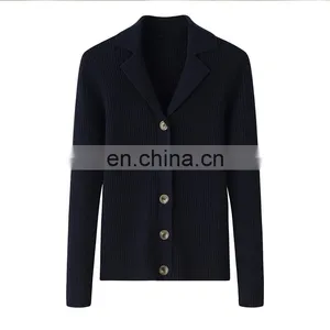Women's Ribbed Knitted Winter Shirt Slim Fit Cashmere Cardigan With Button Decoration Formal Solid Pattern Factory Wholesale thumbnail-3