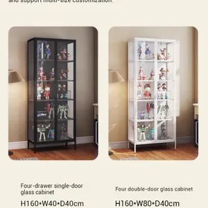Multi-layer Display Shelf With Breathing LED Lights, 6mm Thick Partition Tempered Glass Cabinet for Hobbyist Shop, Custom Color & Size thumbnail-4