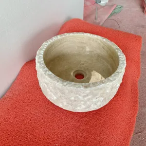 Newly Design Modern Hotel Washroom Round Shape Yellow Jade Onyx Hand Wash Sink Bathroom Marble Stone Counter Top Sink Washbasin thumbnail-3