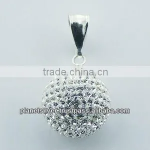 925 Silver Czech Crystals Ball Pendant Chic Bright Sparkle thumbnail-1