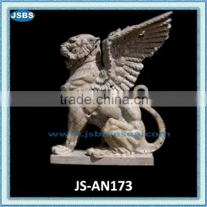 Large Outdoor Marble Travertine Winged Lion Statue thumbnail-1