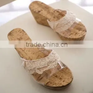 White Lace&PVC Shoes Women Summer Wedge Heel Slipper thumbnail-1