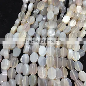 WholeSale High Quality Price Polish Double Flat Shape Grey Agate Oval Loose Beads for Jewelry Making thumbnail-4