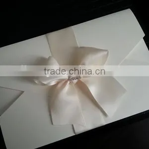Ivory Double Pocket Fold Ribbon and Brooch Wedding Invitation Card thumbnail-1