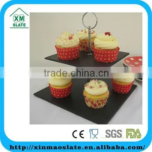 2 Tiers Square Slate Cake Stand Natural Split Surface thumbnail-1