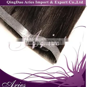 Remy Hand Tied Human Hair Weft Extensions Skin Weft PU Silky Straight thumbnail-3