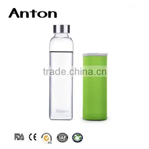 400ml High Borosilicate Glass Drinking Bottle For Sports With Lid and Sleeve thumbnail-1