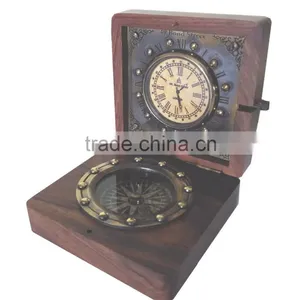 Antique Vintage Brass Compass -CLASSIC GIFT COMPASS WITH WOODEN BOX 13516 thumbnail-1