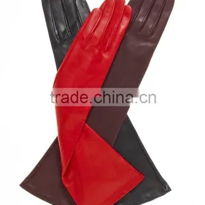 Classic Red Soft Lambskin Gloves Women Winter Long Arm Leather Gloves thumbnail-1