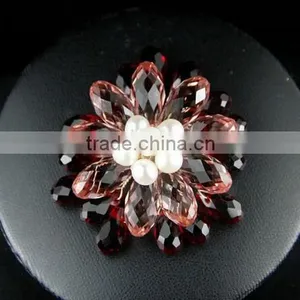 Pink Red Crystal Pearl Brooch thumbnail-1