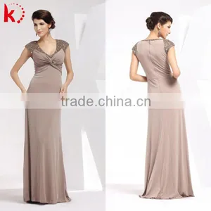 Sleeveless V-neck Beaded Ruffle Coffee Cotton Full Length Elegant Dress thumbnail-1