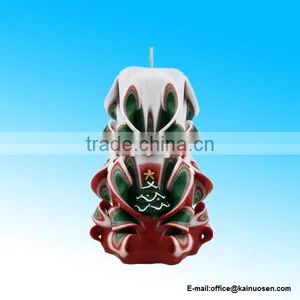 Hand Carved Candles Red Green and White Christmas Tree thumbnail-1