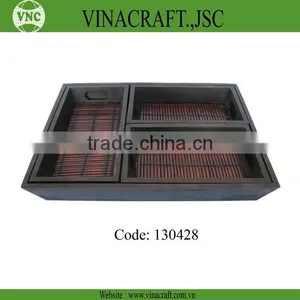 Antique Bamboo Tray With Two Sub thumbnail-4