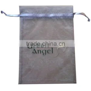 White Organza Pouch With Printed Ribbon Drawstring thumbnail-5