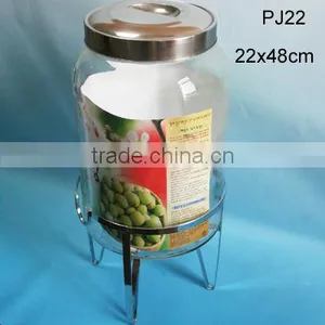 Clear Cylinder Glass Wine Beer Barrel Bottle With Metal Support thumbnail-1