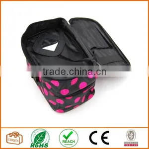 Double Layer Cosmetic Bag Black With Pink Dot Travel Toiletry Cosmetic Makeup Bag Organizer With Mirror thumbnail-4