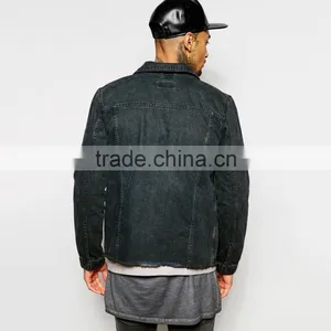Black Plain Wholesale Denim Jacket Men Custom Cheap Price thumbnail-2