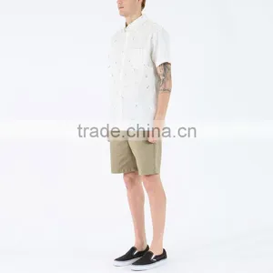 New Fashion Custom Button up Short Sleeve White Printed Shirts for Men thumbnail-4