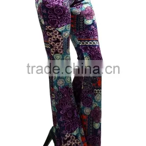 MGOO 2017 Custom Print Velvet Floral Print Bottom Leggings High Waist Flare Leg Opening Fashion Pants thumbnail-5
