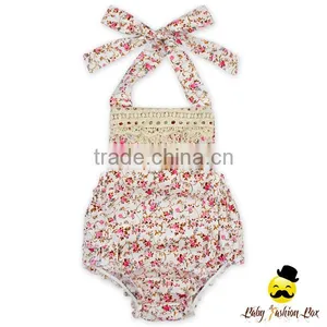 100%Cotton Summer Flower Printed Sleeveless Halter Fringe Toddler Baby Girl Floral Romper Harem Infant Newborn Clothes thumbnail-2