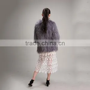 Myfur Women Winter Fluffy Real Raccoon Fur Coat Fur Outerwear Jacket Dark Grey thumbnail-4