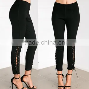 4508 Runwaylover Europe Hot Sale Ladies Tie up Tight Leggings Pant thumbnail-1