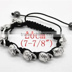 Clear Rhinestone Halloween Skull Beads & Hematite Beads & Black Braiding Adjustable Bracelet 20cm-25cm thumbnail-1