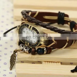Wholesale Beaded Leather Bracelet Brown Leather Watch Bracelet For Women thumbnail-1