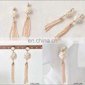 Glass Tassel Beaded Earrings Pom Pom Style Earrings Thread Ball Earrings thumbnail-1