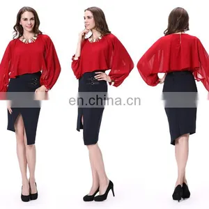 Wholesale Long Sleeve Fake Two Piece Lady Chiffon Top And Blouse thumbnail-2