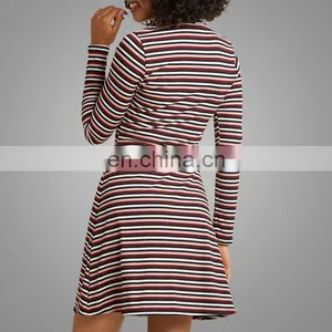 Fashion Design Knit Fabric Striped Slim Mini Dress For Young Girls Plus Size Dress thumbnail-4