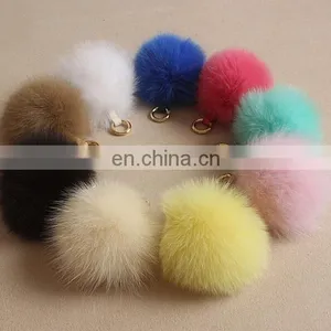 Multicolor Fox Fur Pom Pom Keychain thumbnail-5