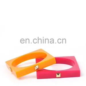 2 Cute Square Stacked Resin Bangles Bracelet With a Metal Stud thumbnail-1