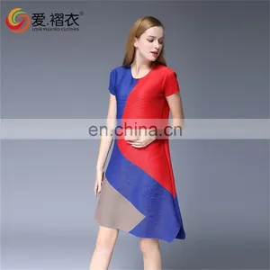 European Hot Sales Splice Round-Neck Pleated Dress Plus Size Dress for Maternity Clothing thumbnail-3