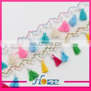 4.5cm Width Cotton Mixed Color Tassel Fringe Lace Trim for Garment thumbnail-5
